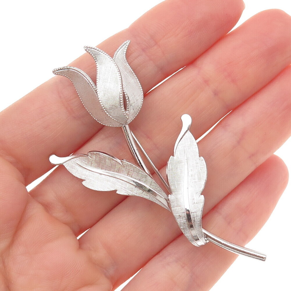Van Dell 925 Sterling Silver Vintage Tulip Floral Pin Brooch